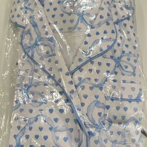 Women’s LoveShackFancy x Roller Rabbit White and Light Blue Bow-Print Pajama Set